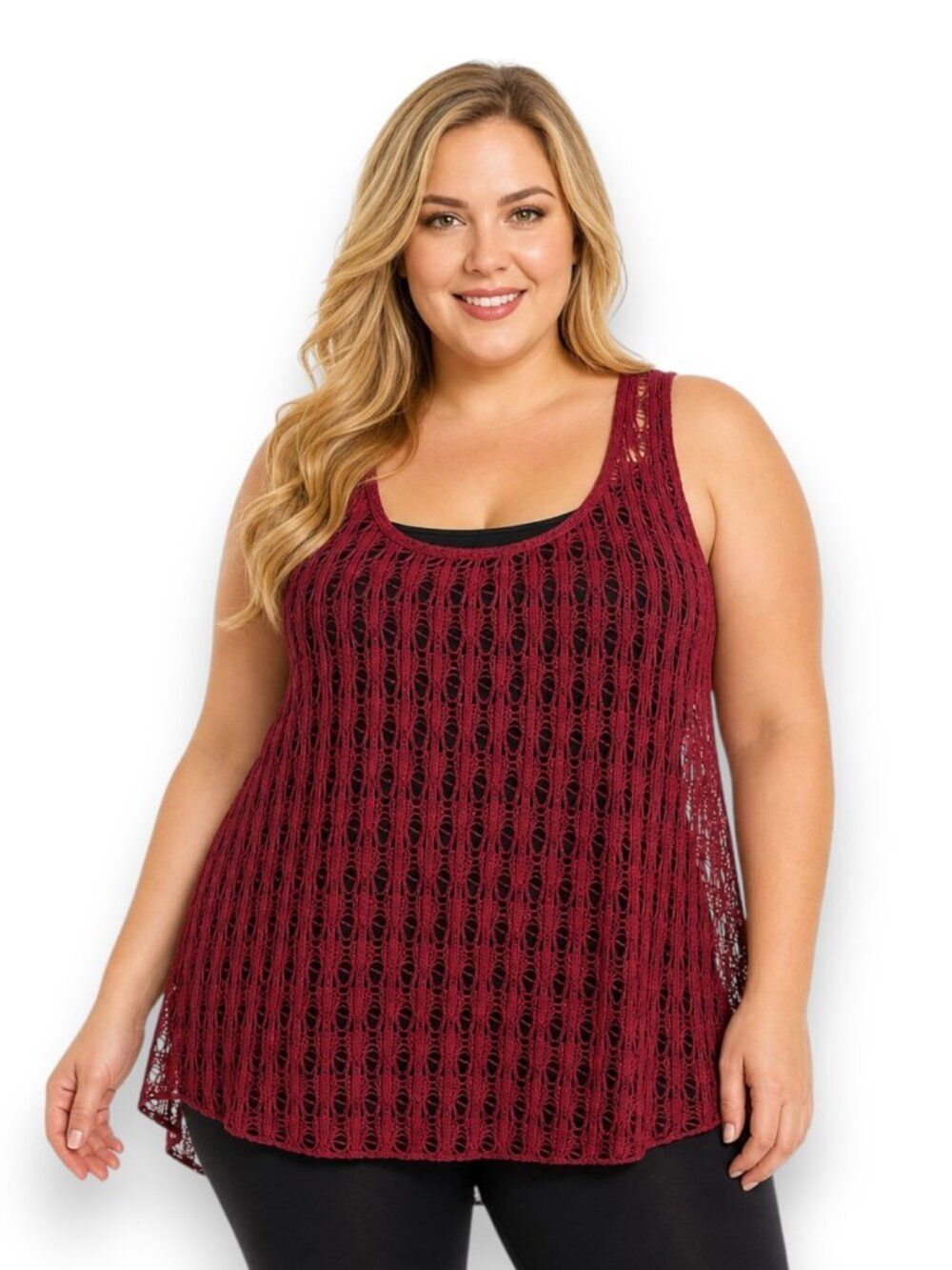 Burgundy Patchwork Strappy Back Tank Top 2XL NWT